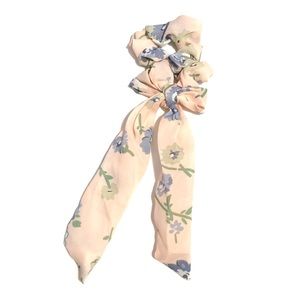 Light Pink Floral Scrunchie Hair Tie Bow Scarf